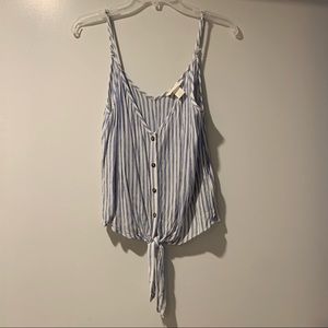 H&M Blue Striped Front Tie Tank Top (size M)